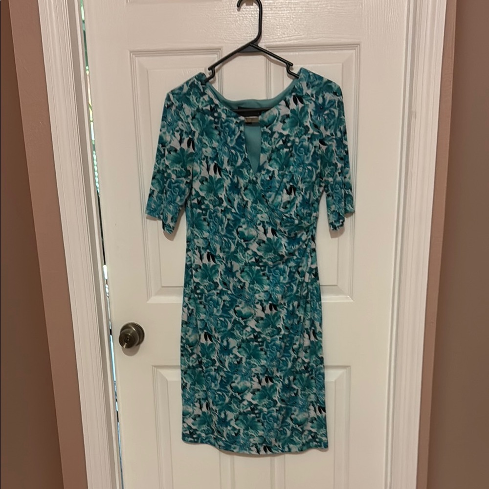 Connected Apparel Blue Puff Sleeve Sheath Dress